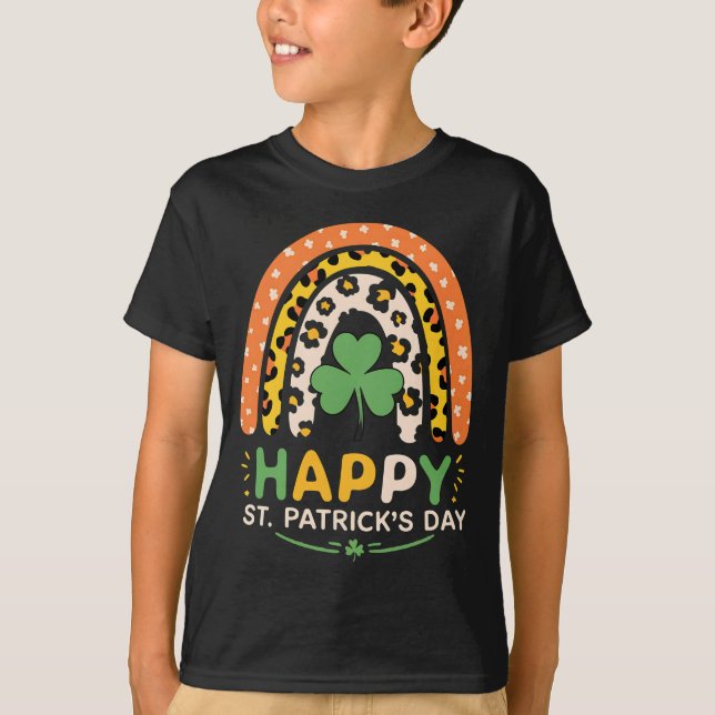 Happy St Patrick's Day Cute Rainbow Leopard T-Shirt (Front)