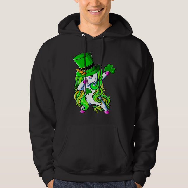 Happy St Patrick's Day Dabbing Unicorn Lucky Shamr Hoodie (Front)
