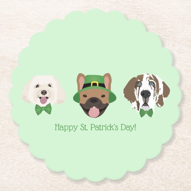 Happy St Patricks Day Dog Faces Paper Coaster (Front)
