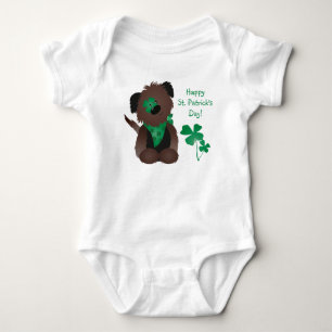 Happy St Patricks Day Dog Four Leaf Clover Green Baby Bodysuit