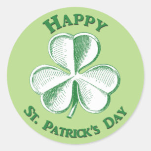 Happy St. Patrick's Day Drawn Shamrock Classic Round Sticker