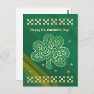 Happy St. Patrick's Day. Elegant Gold Shamrock Postcard