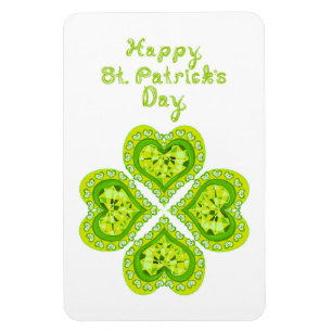 Happy St Patricks Day Fabric font 4 Heart Diamonds Magnet