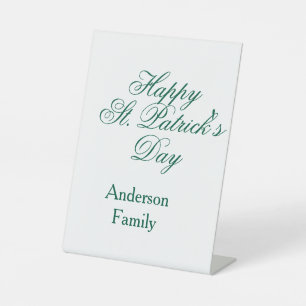 Happy St. Patrick's day family name green sminimal Pedestal Sign