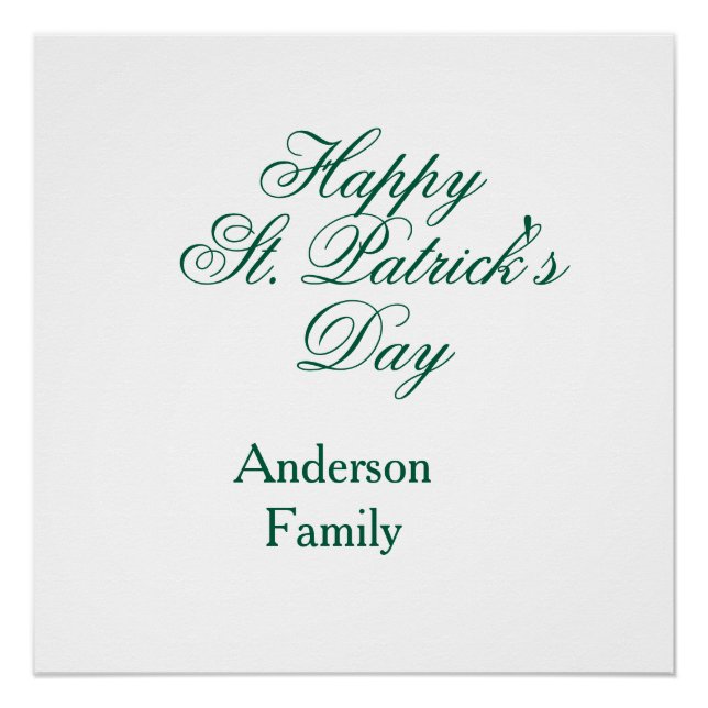 Happy St. Patrick's day family name green sminimal Poster (Front)