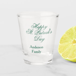Happy St. Patrick's day family name green sminimal Shot Glass