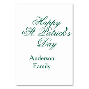 Happy St. Patrick's day family name green sminimal Table Number