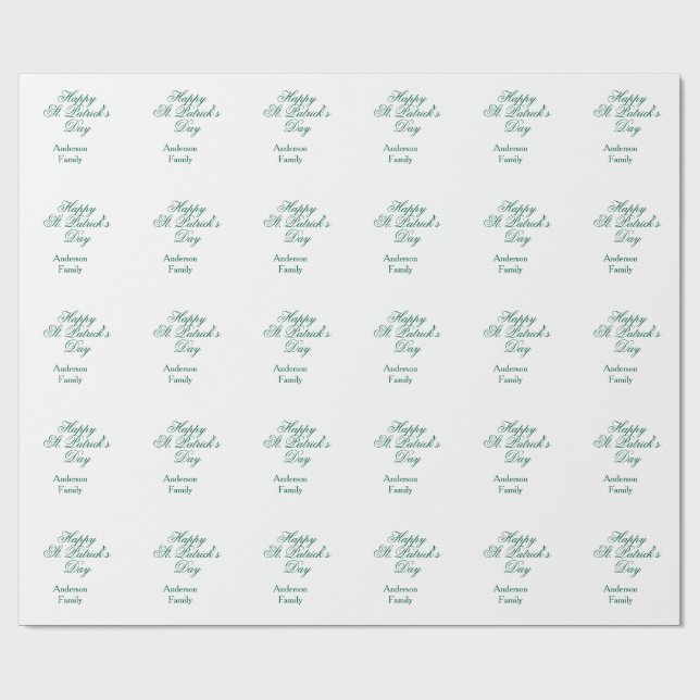 Happy St. Patrick's day family name green sminimal Wrapping Paper (Flat)