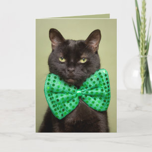 Happy St. Patrick's Day For Anyone Cute Black Cat Holiday Card