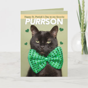 Happy St. Patrick's Day For Anyone Cute Black Cat Holiday Card