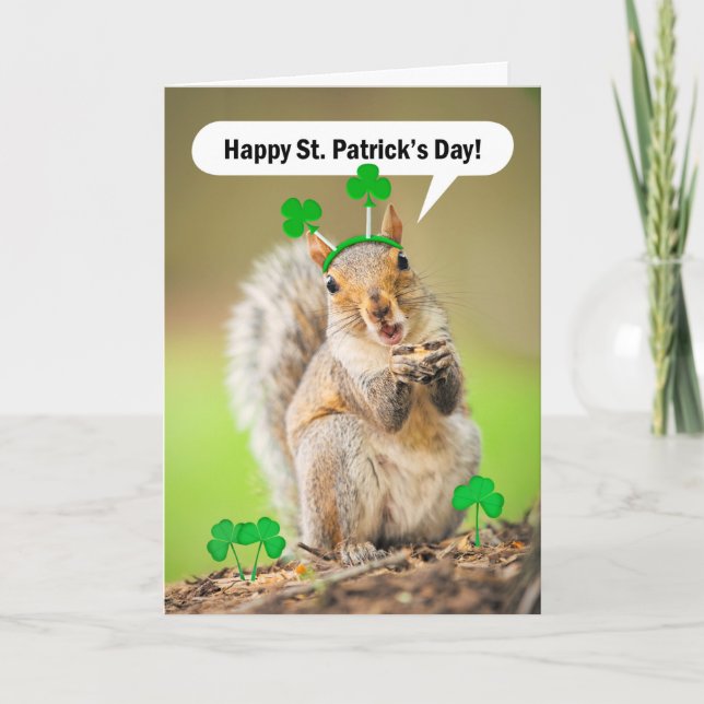 Happy St Patricks Day For Anyone Squirrel  Holiday Card (Front)