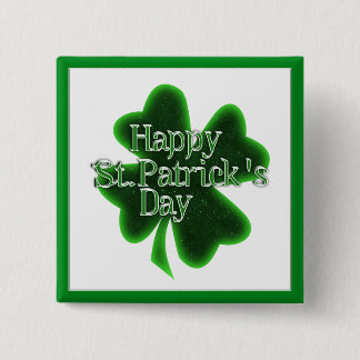 Happy St. Patrick's Day Four Leaf Clover 15 Cm Square Badge