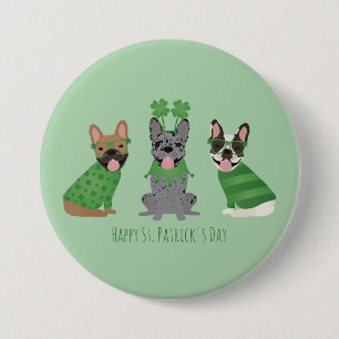 Happy St Patricks Day French Bulldogs 7.5 Cm Round Badge