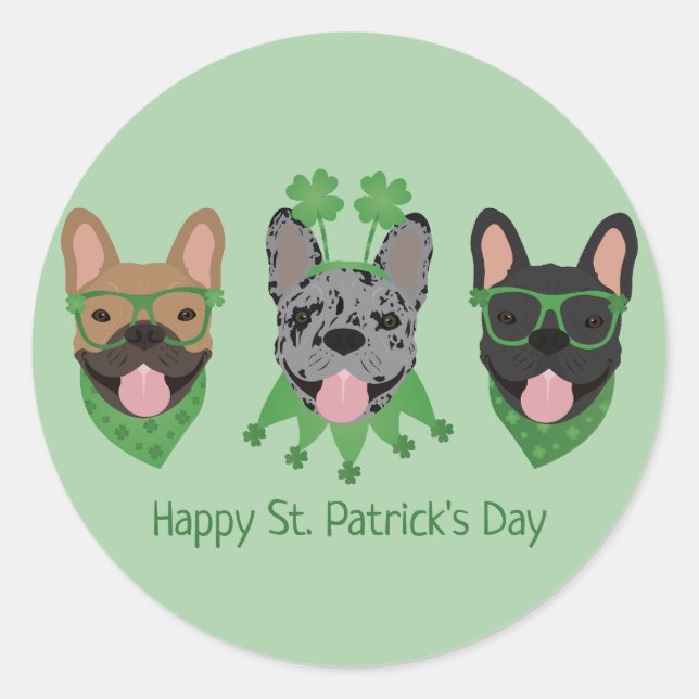 Happy St Patricks Day French Bulldogs Classic Round Sticker (Front)