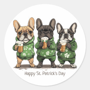 Happy St. Patrick's Day French Bulldogs Classic Round Sticker