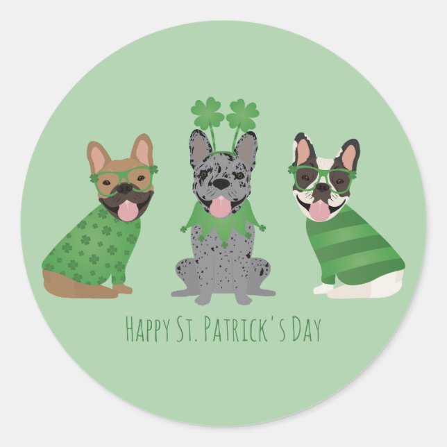 Happy St Patricks Day French Bulldogs Classic Round Sticker (Front)