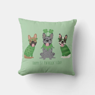 Happy St Patricks Day French Bulldogs Cushion