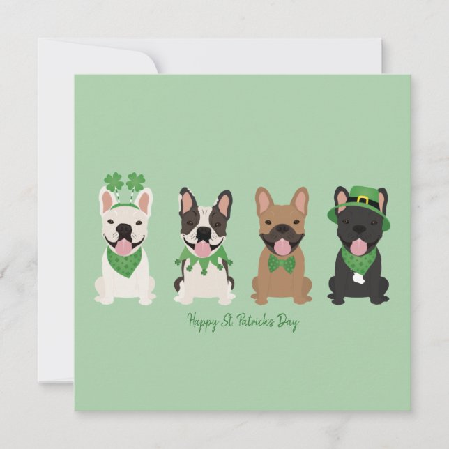 Happy St Patricks Day French Bulldogs Holiday Card (Front)