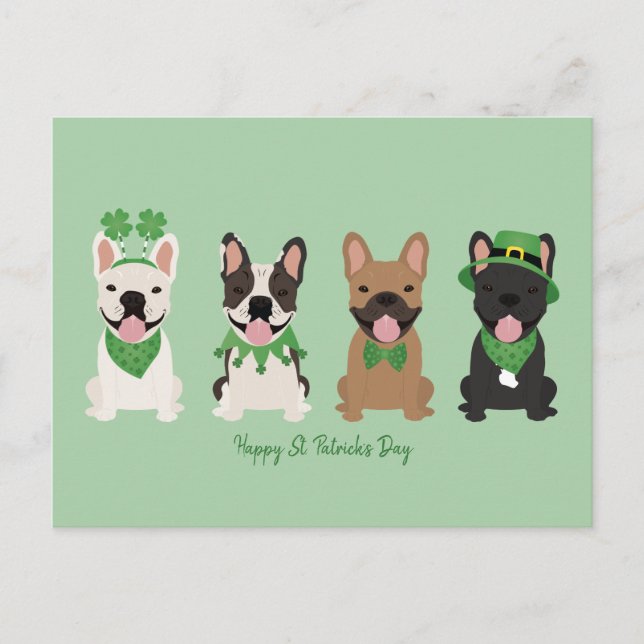 Happy St Patricks Day French Bulldogs Holiday Postcard (Front)