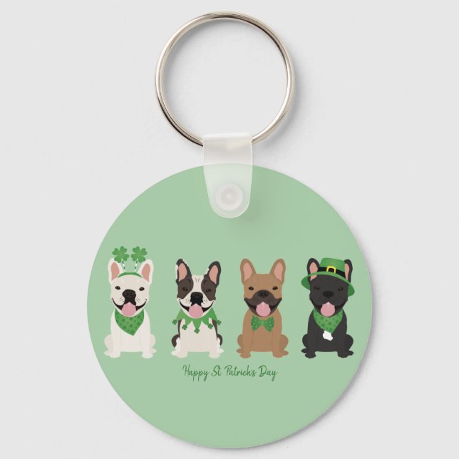 Happy St Patricks Day French Bulldogs Key Ring (Front)
