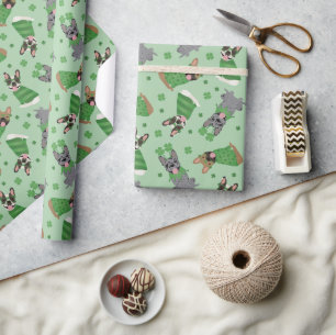 Happy St Patricks Day French Bulldogs Wrapping Paper