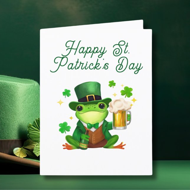 Happy St. Patrick's Day Frog With Beer Holiday Card (Creator Uploaded)