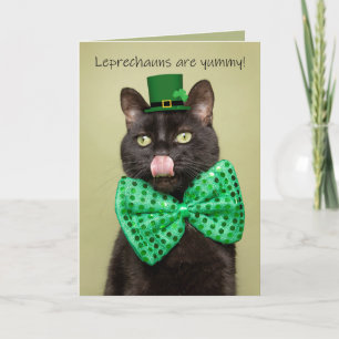 Happy St. Patrick's Day Funny Black Cat Holiday Card