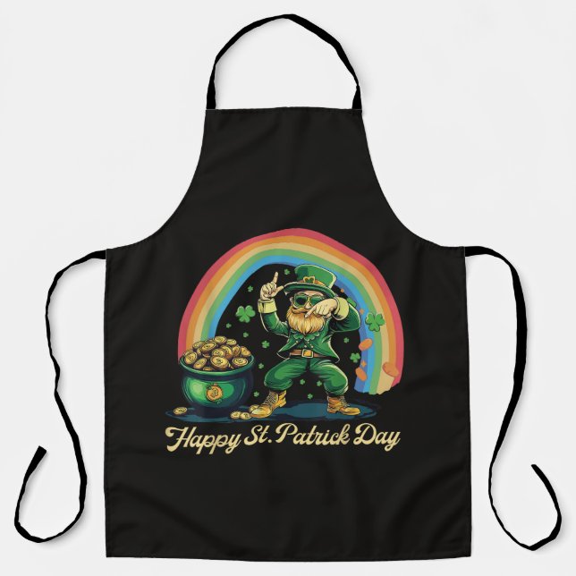 Happy St Patricks Day Funny Leprechaun Apron (Front)