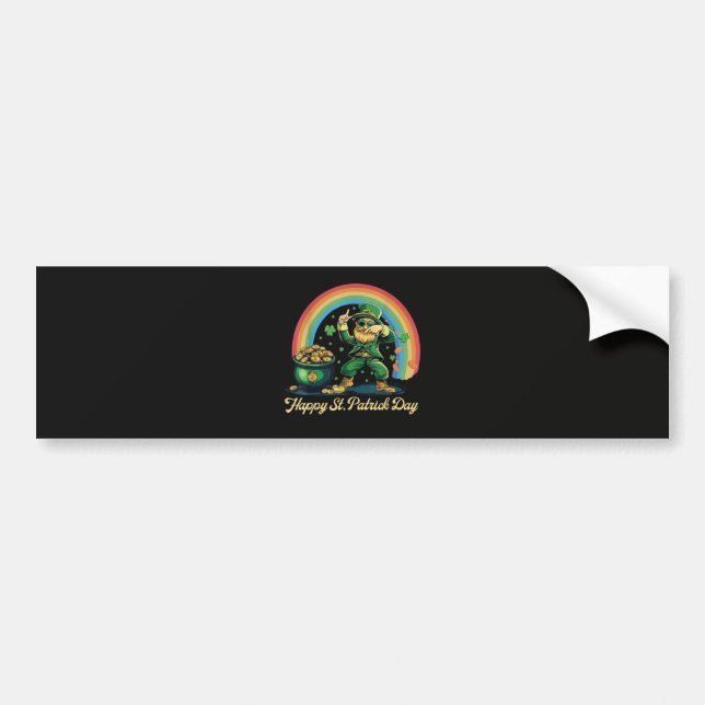 Happy St Patricks Day Funny Leprechaun Bumper Sticker (Front)