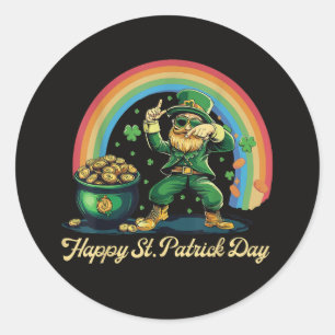 Happy St Patricks Day Funny Leprechaun Classic Round Sticker
