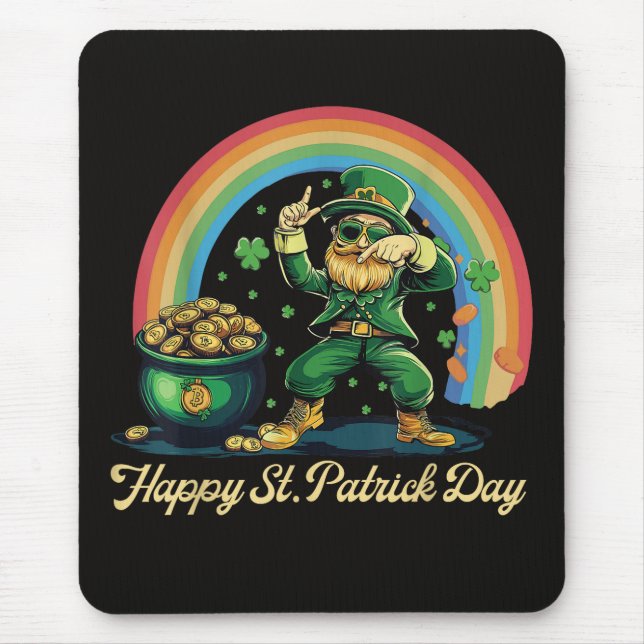 Happy St Patricks Day Funny Leprechaun Mouse Mat (Front)