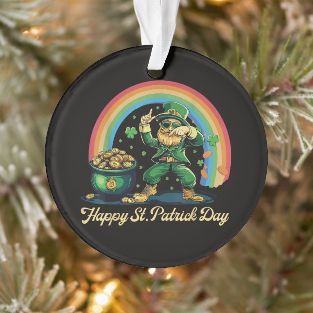 Happy St Patricks Day Funny Leprechaun Ornament (Tree)