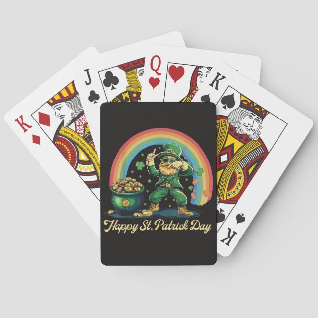 Happy St Patricks Day Funny Leprechaun Playing Cards (Back)