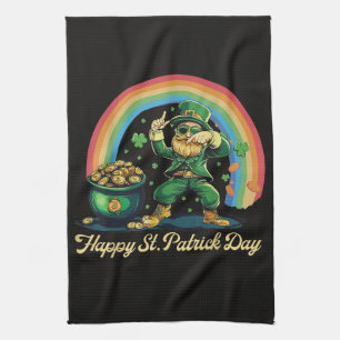 Happy St Patricks Day Funny Leprechaun Tea Towel