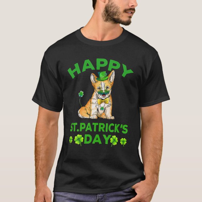 Happy St Patrick's Day Funy Saint Patricks Corgi D T-Shirt (Front)