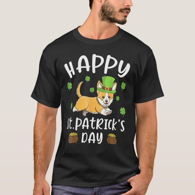 Happy St. Patrick's Day Funy Saint Patricks Corgi  T-Shirt (Front)
