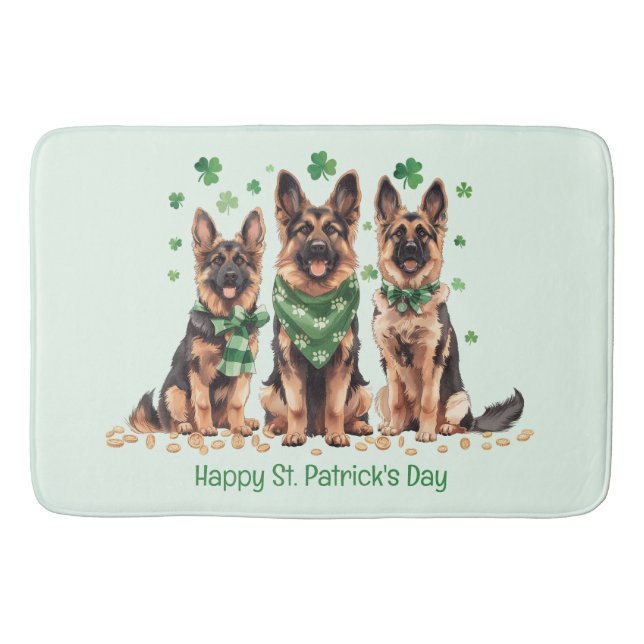 Happy St. Patrick's Day German Shepherd Dogs Bath Mat (Front)