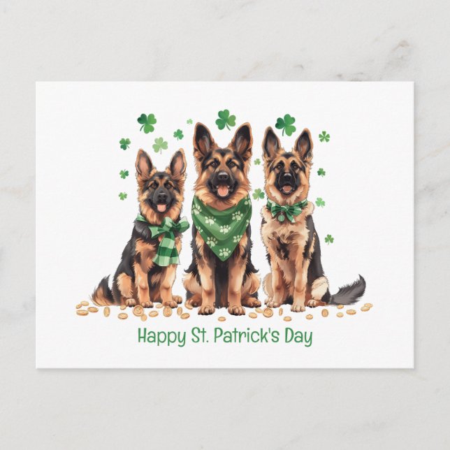 Happy St. Patrick's Day German Shepherd Dogs Holiday Postcard (Front)