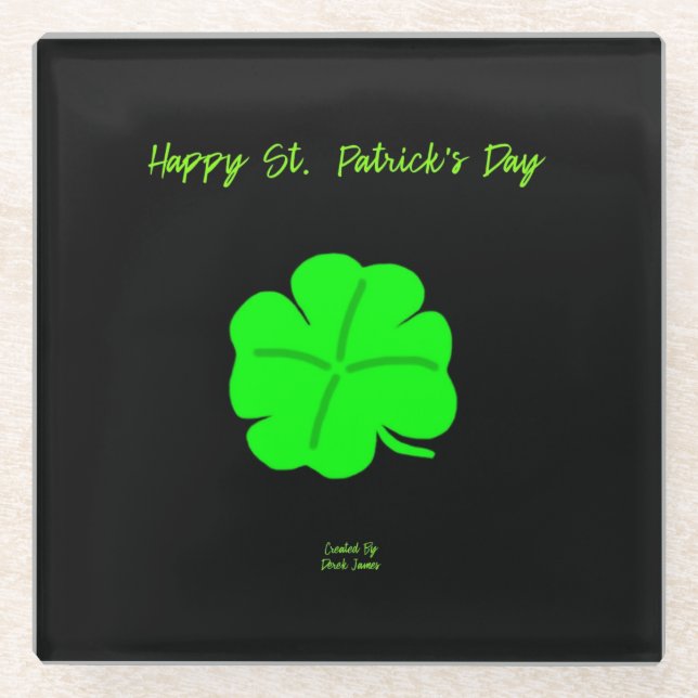 Happy St.  Patrick's Day Glass Coaster (Front)