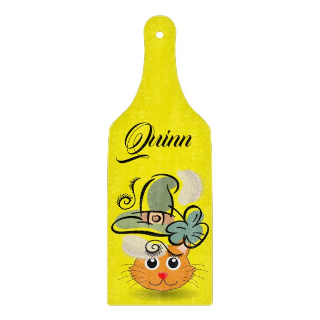 Happy St. Patrick's Day Glass Cutting Board Cat (Front)