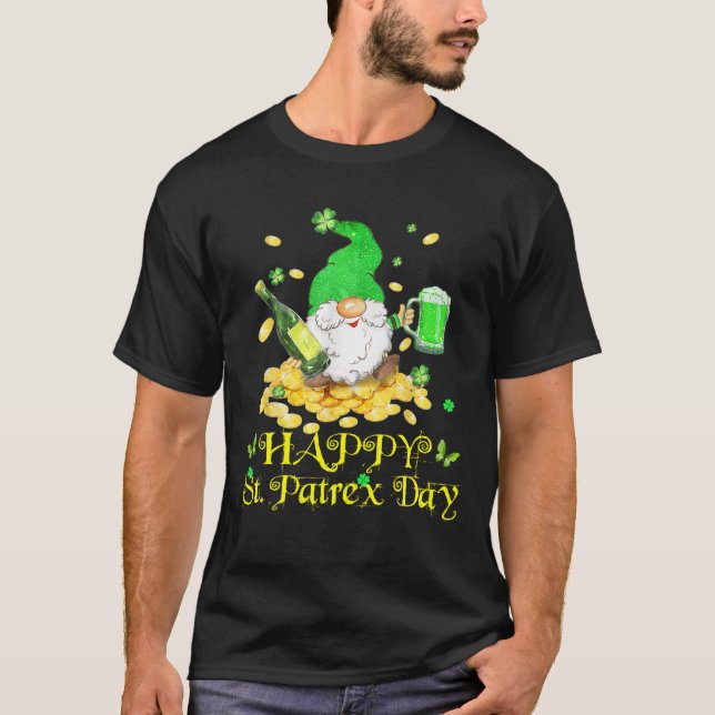 Happy St. Patrick's Day Gnomes Eat Drink Green Bee T-Shirt (Front)