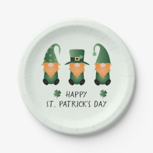Happy St Patricks Day Gnomes Green Orange Paper Plate