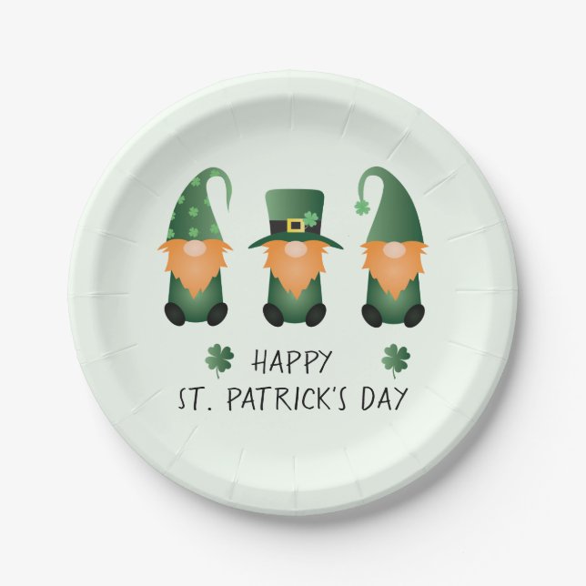 Happy St Patricks Day Gnomes Green Orange Paper Plate (Front)