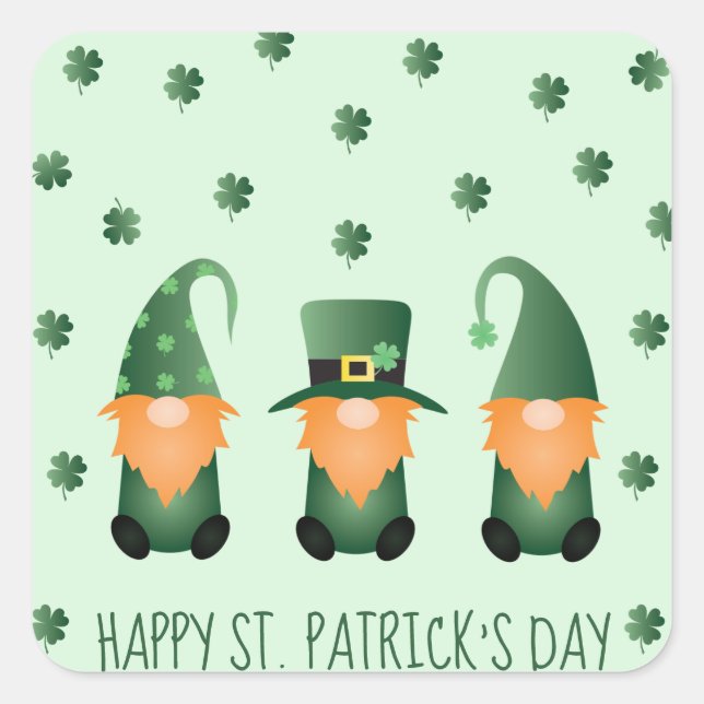 Happy St Patricks Day Gnomes Green Orange Square Sticker (Front)