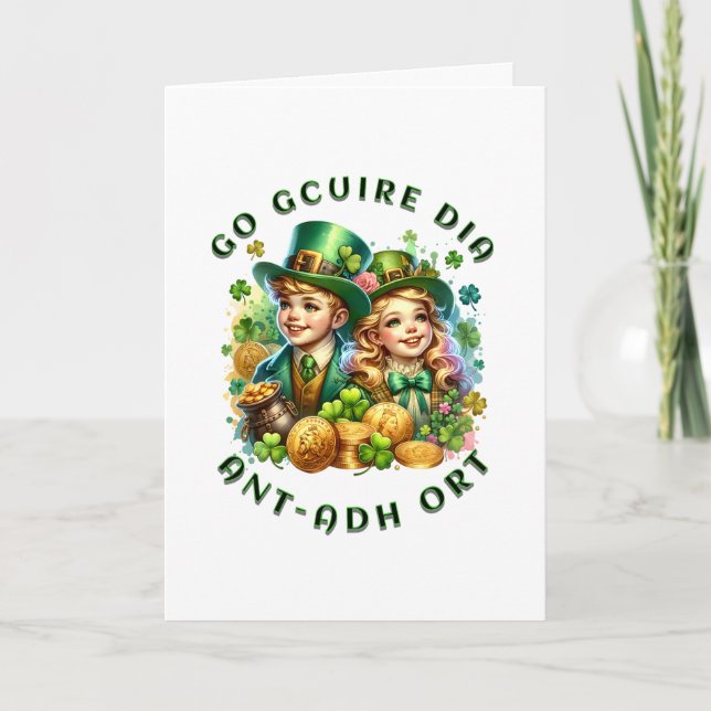 Happy St Patrick's Day Go gcuire Dia an t-ádh ort Card (Front)