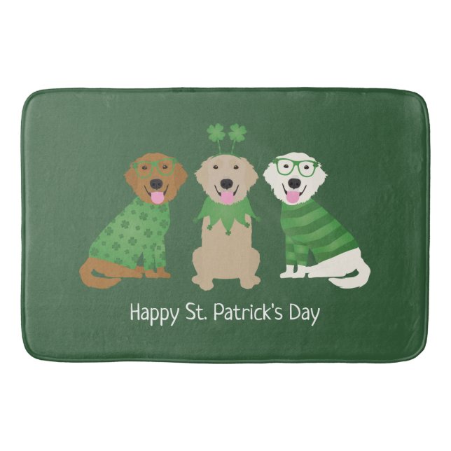 Happy St Patricks Day Golden Retriever Dogs Bath Mat (Front)