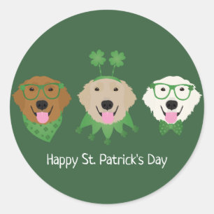 Happy St Patricks Day Golden Retriever Dogs Classic Round Sticker