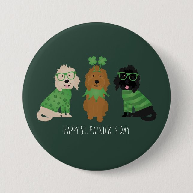 Happy St Patricks Day Goldendoodle Dogs 7.5 Cm Round Badge (Front)