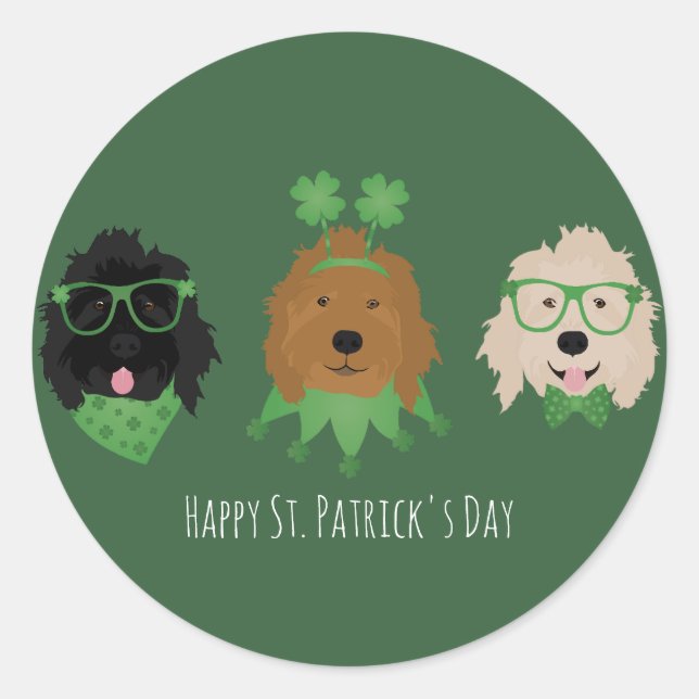 Happy St Patricks Day Goldendoodle Dogs Classic Round Sticker (Front)