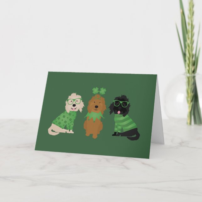 Happy St Patricks Day Goldendoodle Dogs Holiday Card (Front)